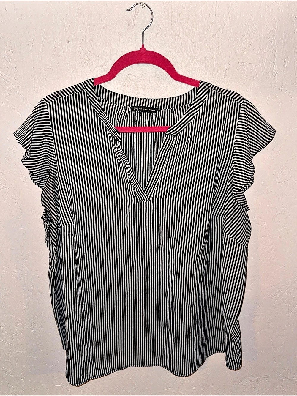 Adrianna Papell Striped Ruffle Sleeve Blouse